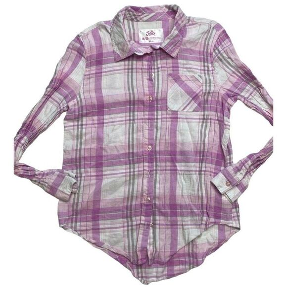 2 Ct Justice‎ Girls Plaid Button Down Tops Pink White  & Green Blue Sz 18 20 - Picture 2 of 7